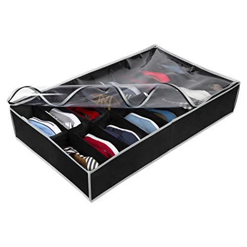 Under Bed Shoe Storage Organizer - Underbed Storage Solution Fits Most Shoes, Heels, and Sneakers -Heavy Duty 600D - Durable Vinyl Cover & Durable zippers, Each Cell Measures 11.5L x 4.5W (16 Cells)