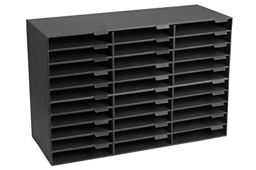 AdirOffice File Sorter Literature Organizer - Mail Vinyl Craft Paper Storage Holder Corrugated Cardboard for Office, Classrooms, and Mailrooms Organization (30 Slots, Black)