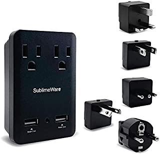 2000 W Travel Adapter Kit w/ 2 USB Ports & Outlets - International Power Adapter Plug Europe US UK Adaptor - 220-110V Adapter - Smart 2.4 A USB Electrical Charger Dual Voltage Device Sublimeware