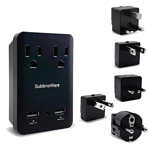 2000 W Travel Adapter Kit w/ 2 USB Ports & Outlets - International Power Adapter Plug Europe US UK Adaptor - 220-110V Adapter - Smart 2.4 A USB Electrical Charger Dual Voltage Device Sublimeware