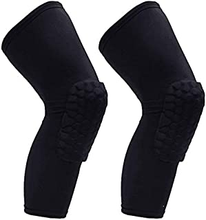 PISIQI Knee Compression Pads Long Leg Sleeve Brace Protection for Basketball, Football & Volleyball (2 Sleeves)