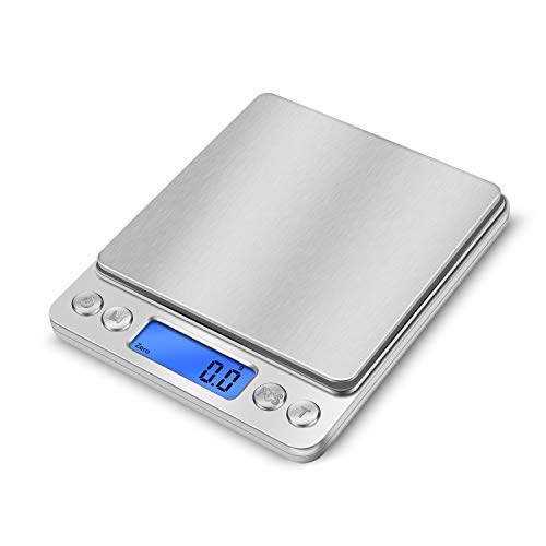 Food Scale, Baking Scale, Digital Food Scale,Mini Pocket Jewelry Scale, Digital Gram Scale in Stainless Steel with 2 Plates 0.1g-3000g/6.6lb