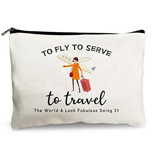 Makeup Cosmetic Bags for Women - To Fly To Serve To Travel - Funny Flight Attendant Gifts for Best Friends Bestie Sister Daughter Birthday Christmas Gift