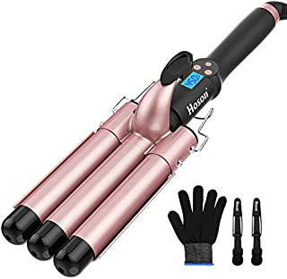 Hoson 3 Barrel Curling Iron Hair Waver, Mermaid 1 Inch Crimper Hair Iron, Ceramic Tourmaline Beach Waves Wand