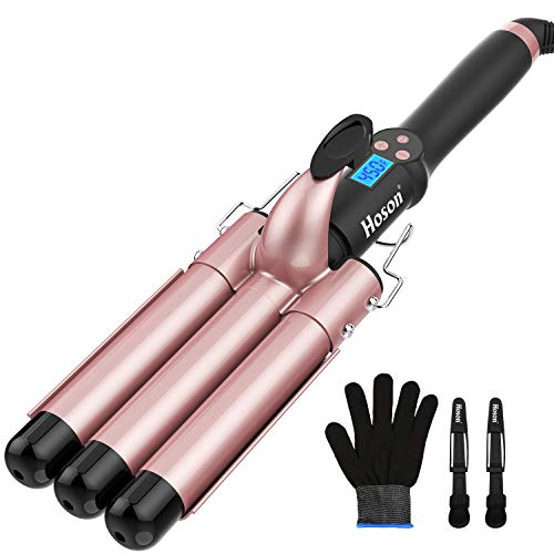 Hoson 3 Barrel Curling Iron Hair Waver, Mermaid 1 Inch Crimper Hair Iron, Ceramic Tourmaline Beach Waves Wand