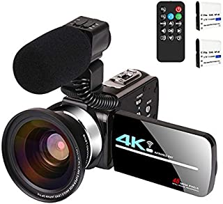 Video Camera with Microphone 4K Camcorder for Live Streaming Webcam Video Recorder KOMERY 4K WiFi Camera 48MP 16X Digital Zoom IR Night Version 3.0 Touch Screen Camera, 2 Rechargeable Batteries