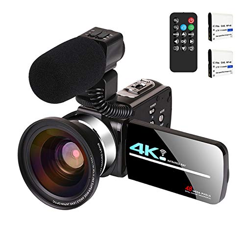 Video Camera with Microphone 4K Camcorder for Live Streaming Webcam Video Recorder KOMERY 4K WiFi Camera 48MP 16X Digital Zoom IR Night Version 3.0 Touch Screen Camera, 2 Rechargeable Batteries