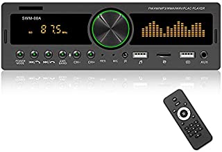 Hikity Audio Systems Multimedia Car Stereo Single Din Bluetooth Audio, AM FM Radio Receiver, Built-in Microphone, MP3 Player, USB Port, AUX Input + Remote Control