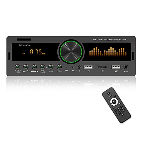 Hikity Audio Systems Multimedia Car Stereo Single Din Bluetooth Audio, AM FM Radio Receiver, Built-in Microphone, MP3 Player, USB Port, AUX Input + Remote Control