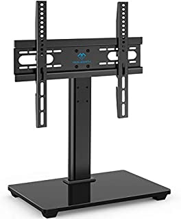 PERLESMITH Universal TV Stand - Table Top TV Stand for 37-55 inch LCD LED TVs - Height Adjustable TV Base Stand with Tempered Glass Base & Wire Management, VESA 400x400mm