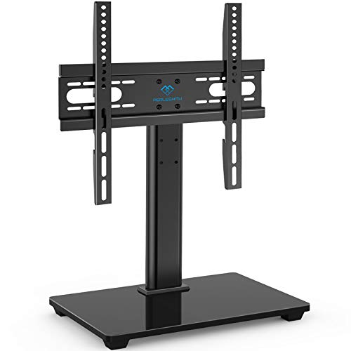 PERLESMITH Universal TV Stand - Table Top TV Stand for 37-55 inch LCD LED TVs - Height Adjustable TV Base Stand with Tempered Glass Base & Wire Management, VESA 400x400mm