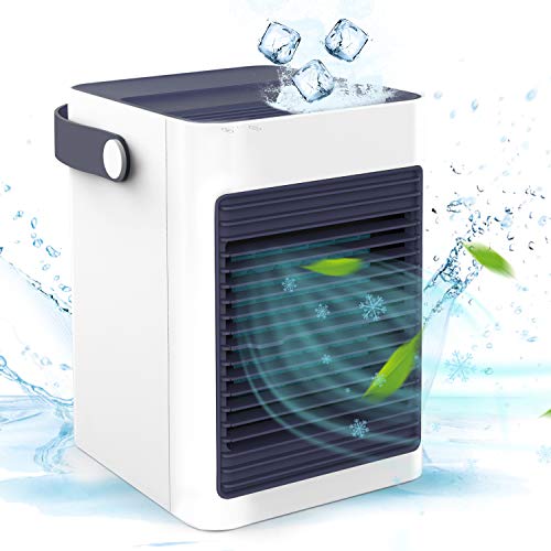 Portable Air Conditioner with Ice Tray, Personal Air Conditioner Portable Air Cooler Noiseless Evaporative Air Cooler Mini Humidifier for Bedroom, Room, Desk, Office, Home White