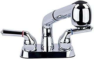 Universal Laundry Tub Faucet by VETTA, Double Handle Pull Out Spray Spout, Non-Metallic ABS Plastic, Chrome Finish