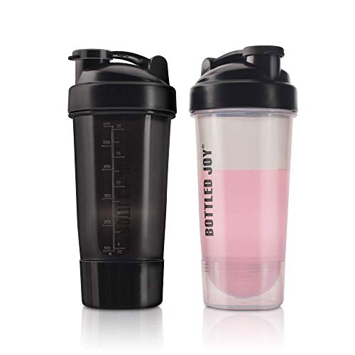 Protein Shaker Bottle with Powder Storage BPA Free 24 OZ Mixer Cups 2 Pack - No Blending Ball or Whisk Needed