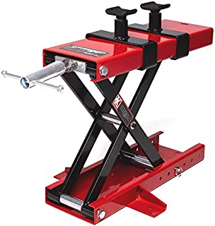 Apextreme 1100 LB Motorcycle Lift Center Scissor Lift Jack Wide Deck Hoist Stand with Saddle and Safety Pins Bikes Garage Repair Stand DQ0502