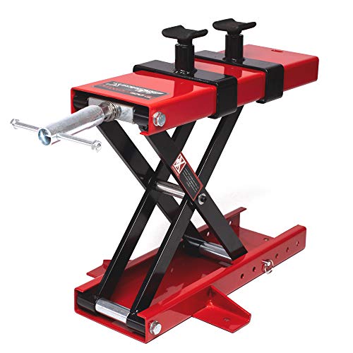 Apextreme 1100 LB Motorcycle Lift Center Scissor Lift Jack Wide Deck Hoist Stand with Saddle and Safety Pins Bikes Garage Repair Stand DQ0502