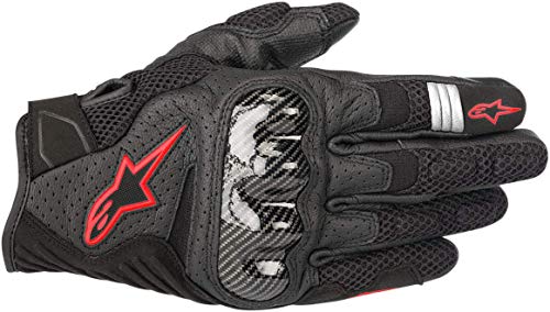 Alpinestars Men's SMX-1 Air v2 Motorcycle Riding Glove, Black/Fluorecent Red, Large