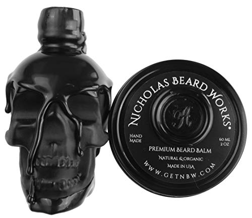 Nicholas Beard Works Limited Edition Wagner Premium Handmade Beard Oil Conditioner 2oz And Matching Balm 2oz All Natural Custom Gift Skull Bottle