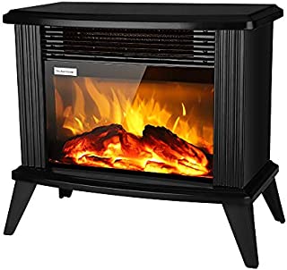 ROVSUN 13H Electric Fireplace Stove w/ Realistic Flame Effect, 1500W Portable Freestanding Space Heater w/ 2 Heat Settings & Overheat Protection, for Indoor Home Bedroom Living Room, Black