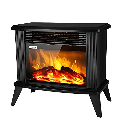 ROVSUN 13H Electric Fireplace Stove w/ Realistic Flame Effect, 1500W Portable Freestanding Space Heater w/ 2 Heat Settings & Overheat Protection, for Indoor Home Bedroom Living Room, Black