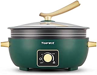 Topwit Electric Hot Pot with Adjustable Power Control, 5L Detachable Nonstick Electric Frying Pan, 12 Deep Dish Multifunction Electric Skillet with Tempered Glass Lid for Shabu Shabu, Noodles, Sauté