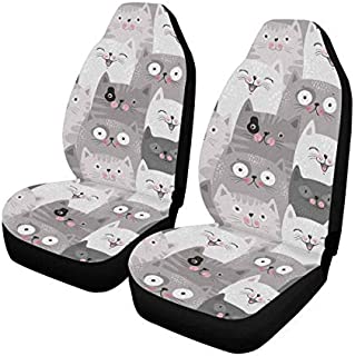 InterestPrint Custom Funny Kitten Cat Car Seat Covers for Front of 2,Vehicle Seat Protector Car Pet Mat Fit Most Car,Truck,SUV,Van