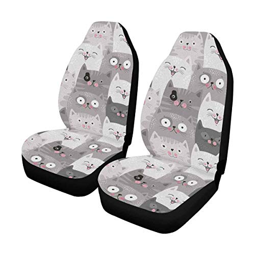 InterestPrint Custom Funny Kitten Cat Car Seat Covers for Front of 2,Vehicle Seat Protector Car Pet Mat Fit Most Car,Truck,SUV,Van