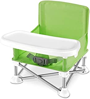 Baby Seat Booster High Chair - Portable Space Saver High Chair Toddler Seat - Portable High Chair Pop-n-Sit Folding Feeding Booster w/Safety Belt/Food Tray/Travel Bag - SereneLife SLBS66G (Green)