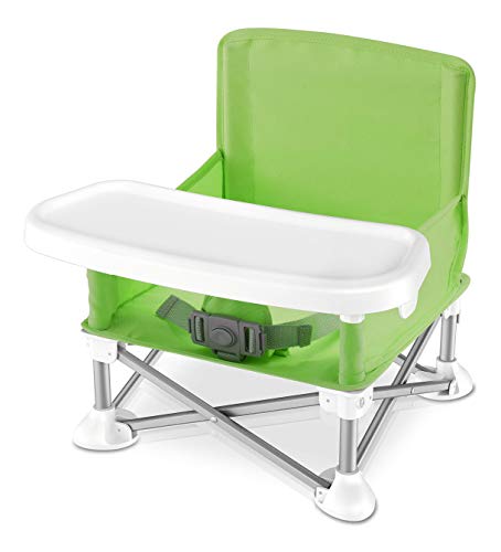 Baby Seat Booster High Chair - Portable Space Saver High Chair Toddler Seat - Portable High Chair Pop-n-Sit Folding Feeding Booster w/Safety Belt/Food Tray/Travel Bag - SereneLife SLBS66G (Green)