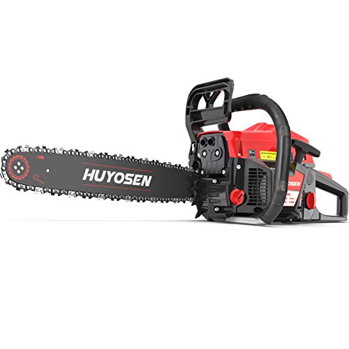 HUYOSEN 54.6CC 2-Stroke Gas Powered Chainsaw, 20-Inch Chainsaw, Cordless Handheld Gasoline Power Chain Saws for Cutting Trees, Wood, Garden and Farm(5520E Black Red).