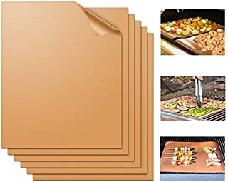 Miaowoof Copper Grill Mat Set of 6-100% Non-Stick BBQ Grill Mats, Heavy Duty, Reusable, and Easy to Clean - Works on Electric Grill Gas Charcoal BBQ 15.75 x 13-Inch(6 Pcs Solid Mat