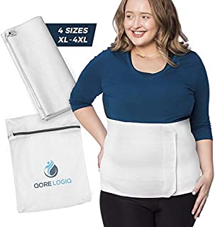 QORE LOGIQ Plus Size Abdominal Binder Post Surgery for larger Men + Women - Postpartum Belly Band - Compression Garment - Hernia Belt For Men + Woman - C Section Belly Binder - Adjustable (White 2XL)