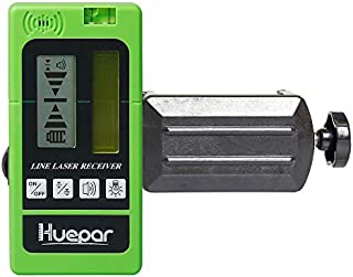 Huepar LR-5RG Laser Detector for Laser Level - Green and Red Beam Receiver for Use with Pulsing Line Lasers, Two-Sided Back-lit LCD Displays, Automatic Shut-Off Timer, Clamp Included