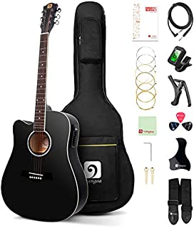 Left Handed Guitar Acoustic Electric Cutaway Guitar 41 Inch Full Size Beginner Kit Professional Black Guitar Left Hand, by Vangoa