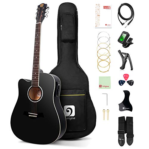 Left Handed Guitar Acoustic Electric Cutaway Guitar 41 Inch Full Size Beginner Kit Professional Black Guitar Left Hand, by Vangoa