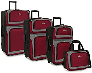 U.S. Traveler New Yorker Lightweight Softside Expandable Travel Rolling Luggage Set, Red, 4-Piece (15/21/25/29)