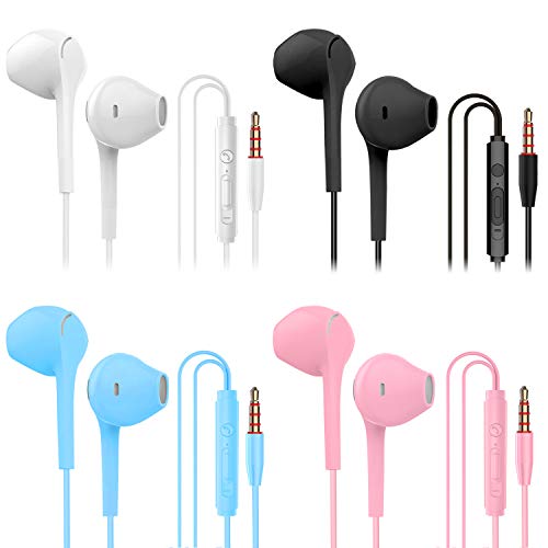 SIKAMARU Headphone Heavy Bass Stereo Earphones Earbuds with Remote & Microphon,Laptops,Gaming Noise Isolating Tangle Free Headsets in Ear Headphones 4 Pairs