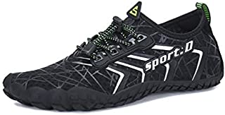 UBFEN Mens Womens Swimming Shoes Water Shoes Aqua Shoes Beach Sports Quick Dry Barefoot for Boating Fishing Diving Surfing with Drainage Driving Yoga Size 12 Women / 10 Men Black/White