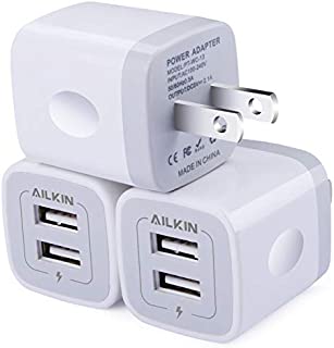 Wall Charger, [3-Pack] 5V/2.1AMP Ailkin 2-Port USB Wall Charger Home Travel Plug Power Adapter for iPhone SE/11Pro Max/XS/XR/8/7/7 Plus, Samsung Galaxy S7 S6, HTC, LG, Table, Motorola and More