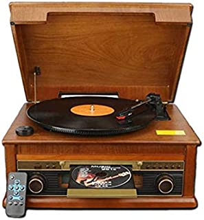 Sdesign Record Player Turntable with Speakers  USB MP3 Playback/Bluetooth/FM Radio/CD & Cassette Player/Vinyl LP Records/Real Wood Construction