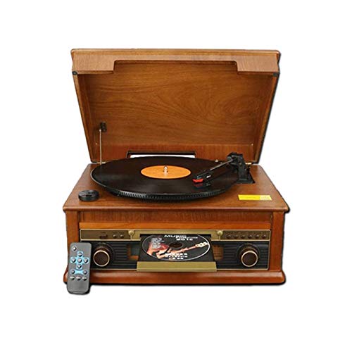 Sdesign Record Player Turntable with Speakers  USB MP3 Playback/Bluetooth/FM Radio/CD & Cassette Player/Vinyl LP Records/Real Wood Construction