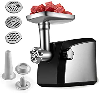 Flexzion Electric Meat Grinder 1600 Watt Heavy Duty Sausage Stuffer Mincer w/ 3 Grinding Plates 2 Carbon Steel Cutting Blades & Attachment Kit/f Homemade Ground Minced Beef, Kubbe, Meat Patties