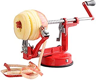 Apple Peeler, Stainless Steel Apple Corer Slicer Peeler, Durable Heavy Duty Die Cast Magnesium Alloy Apple Peeler Slicer Corer with Suction Base, Red