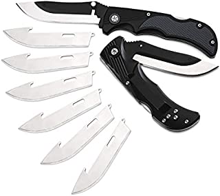 Hunting Deer Skinning Outdoor Knife EDC Folding Knives with Pocket Clip 7 Replaceable Blades Aluminum Handle High-strength Back Lock Mechanism for Field Dressing, Survival, Self-defense, Emergencies