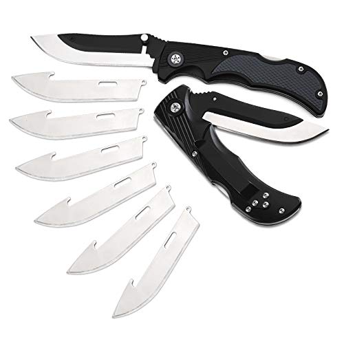 Hunting Deer Skinning Outdoor Knife EDC Folding Knives with Pocket Clip 7 Replaceable Blades Aluminum Handle High-strength Back Lock Mechanism for Field Dressing, Survival, Self-defense, Emergencies