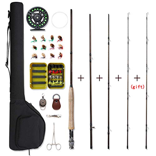 NetAngler Fly Fishing Rod and Reel Combo 4-Piece Fly Fishing Rod 5wt Aluminum Fly Reel 28 Pieces Flies Kit with Free Rod Tip,Backing,and Cloth Carry Bag