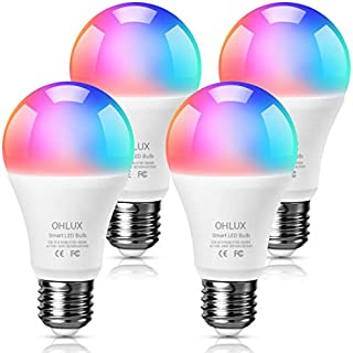 OHLUX Smart WiFi LED Light Bulbs Compatible with Alexa and Google Home (No Hub Required), RGBCW Multi-Color, Warm to Cool White Dimmable, 60W Equivalent, 7W E26 A19 Color Changing Bulb-4PACK