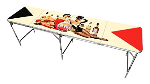 8' Folding Beer Pong Table with Bottle Opener, Ball Rack and 6 Pong Balls - Pin Up Girls Design - By Red Cup Pong