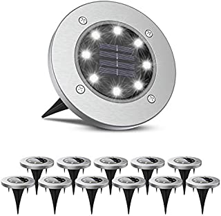 BrightRight Outdoor Solar Pathway Disk Lights (12 Lights) 8 White LED, Waterproof Decorative Landscape Lighting for Yard, Garden, Patio, Lawn, Deck, Pathway, Driveway - Dusk to Dawn