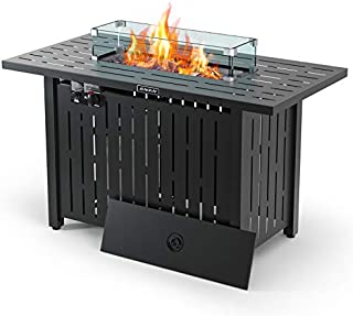 43in Outdoor Propane Gas Fire Pit Table with Glass Wind Guard, Glass Rock, Waterproof Cover, SNAN Retangular 50,000 BTU Auto-Ignition CSA Certification